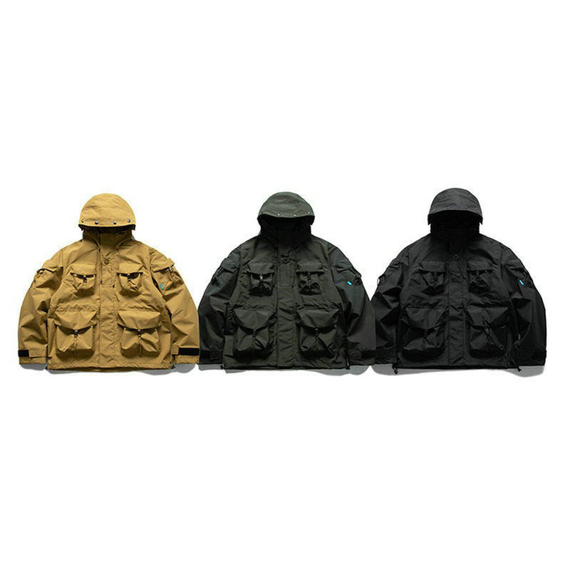 Japanese-Style Trendy Outdoor Hooded Workwear Jacket, Couple Style, Oversized Functional Jacket, Waterproof with Three-Dimensional Pockets