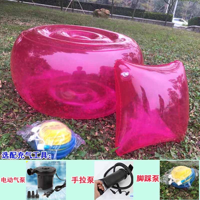 Net red transparent large round inflatable stool outdoor travel portable inflatable small sofa car carrying home footrest stool chair