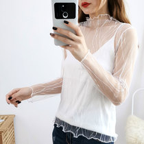 Base sunscreen mesh outside the shirt black transparent tulle fashion top womens tide perspective foreign style white yarn inside the autumn