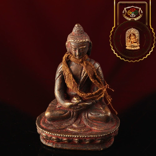 Шафрановая тибетская Будда Шакьямуни Будда Мини Бронзовая Статуя