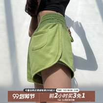 Fitness girl high waist casual shorts summer loose with inner lining three running sweatpants outside wear quick-drying breathable