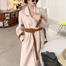 2021 autumn and winter new high-end double-sided cashmere coat womens long leather belt Net red with loose slim coat