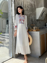 Seaside retro tourism resort beach skirt waist long skirt ethnic style embroidered dress womens summer Women