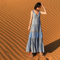 Beach dress Summer suitable for photo superfairy dress Dress Lady Thai Seaside Resort Wind Retro Little Crowddress Stunning