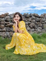 Dont make a stunning retro romance Summer French style snowspun broken floral dress Womens summer 2022 new yellow long dresses