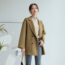 2021 blazer womens hand-stitched double-sided cashmere coat womens long small suit collar double-sided wool
