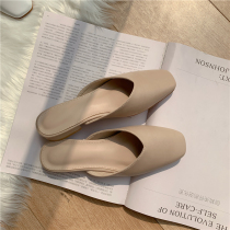 2021 spring and summer New Square head Baotou flat heel cool half slippers female fashion Joker lazy trawl infrared wear