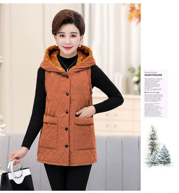 Áo vest nữ trung niên tải mùa xuân và mùa thu mặc vest nữ cao tuổi cộng với áo khoác nhung nữ dày cỡ lớn áo dạ trung niên