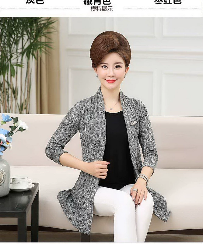 Áo bà mẹ mùa thu giả áo len hai dây áo len nữ trung niên mùa xuân và áo mùa thu áo sơ mi dài tay mỏng