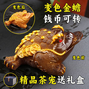 Tea Pet Golden Toad, Color-Changing Ornament, High-End Tea Accessory, Tea Table Decoration, Tea Set Accessory, Pixiu