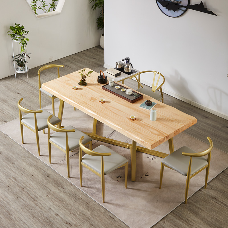Iron Art Solid Wood Tea Table And Chairs Combination Brief Modern Small Family Type Tea Table Industrial Wind Tea Desk Home Light Luxury Bubble Tea Table