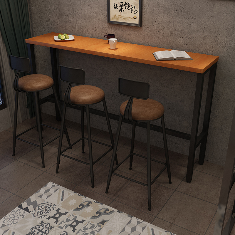 American iron art solid wood bar table milk tea shop leaning against wall bar retro high foot table and chairs combined strip narrow high table