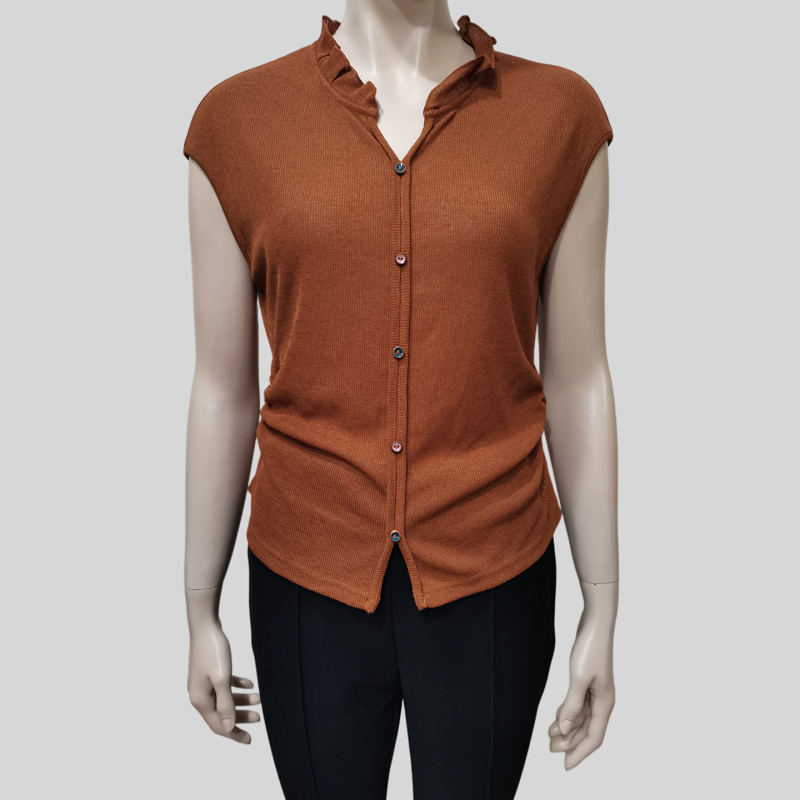 Same Style as in the Mall C26-2128 Fashionable Lightweight Breathable Slimming Waist-Cinching Knitted Polyester Fiber Top for Women 2026 Summer