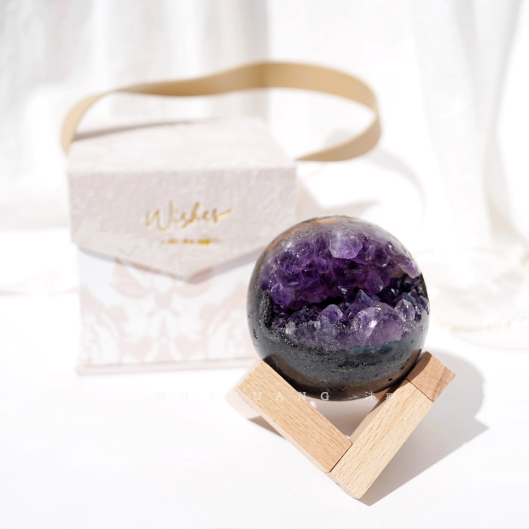 Natural Amethyst Ornament, Smiling Face Amethyst Geode, Raw Stone Treasure Bowl, Decorative Crystal Ball, Birthday Gift