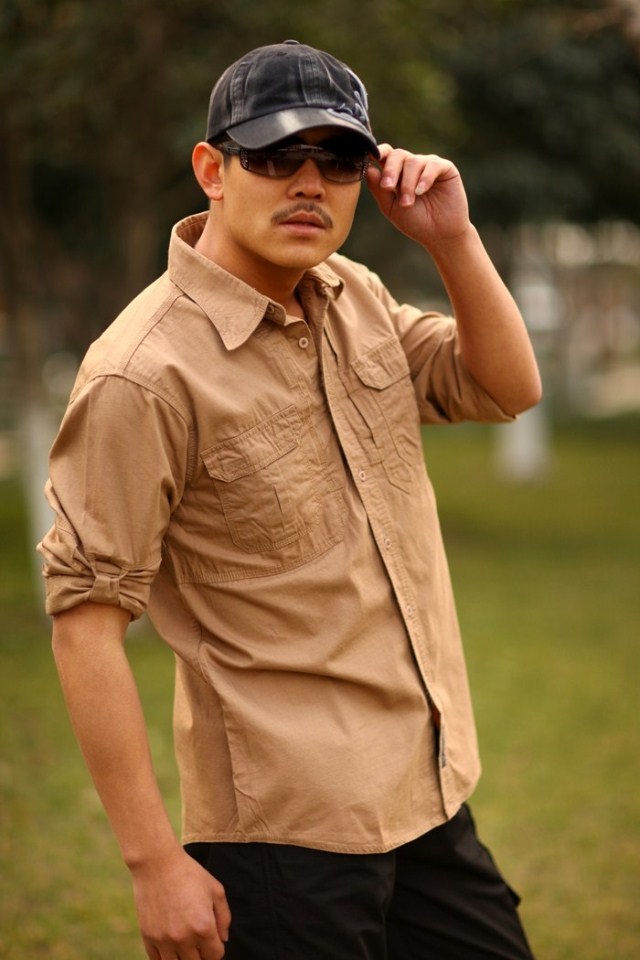 Outdoor Secret Service Tactical Shirt Outdoor Casual Men's Tooling Breathable Anti-scratch Plaid Long Sleeve Lapel