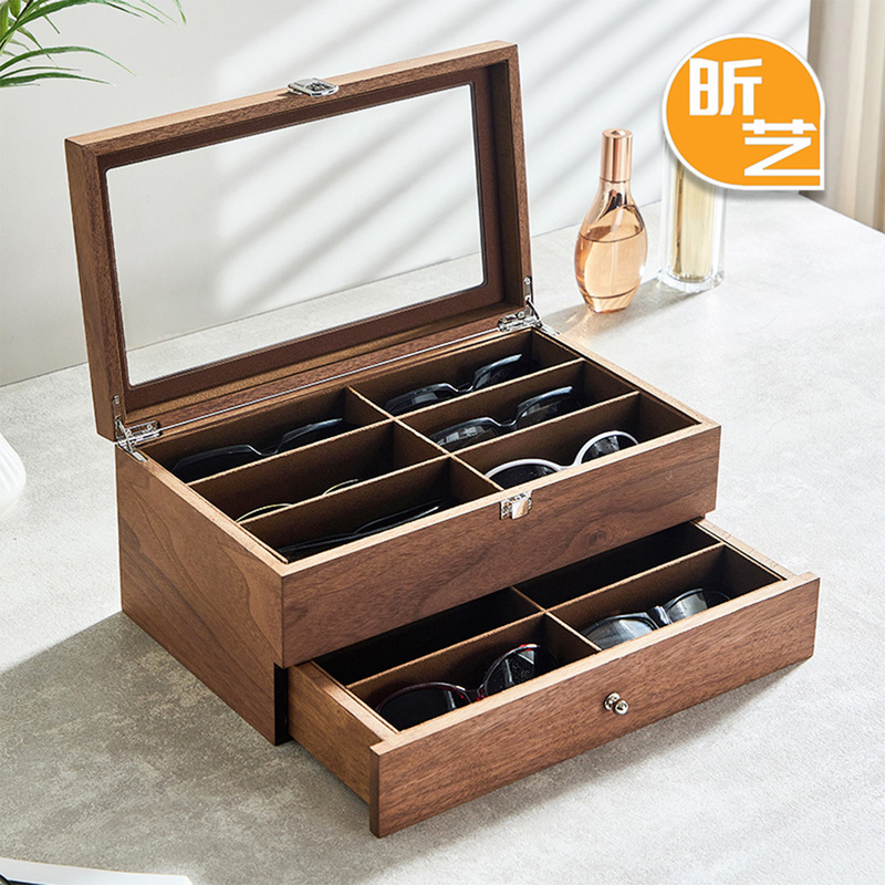 Walnut Wood Grain Double-Layer 12-Compartment Glasses Storage Box, High-End Sunglasses Collection and Display Box with Large Capacity Walnut Wood Grain Double-Layer 12-Compartment Glasses Storage Box, High-End Sunglasses Collection and Display Box with Large Capacity