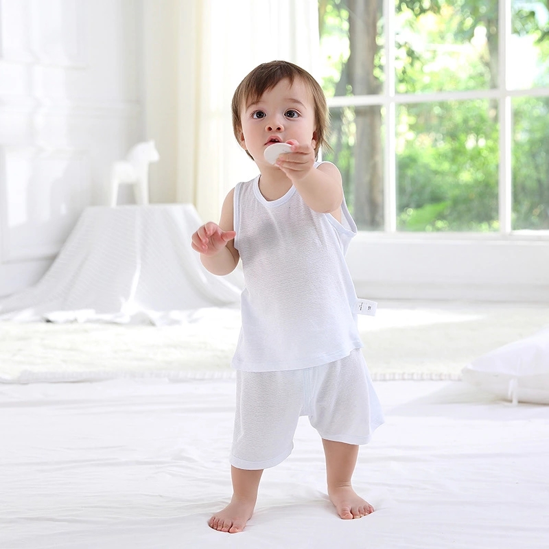 Cừu Anh tủ đặc biệt ngoại thương vải mùa hè bé bé nhẹ thở vest quần short phù hợp với gia đình.