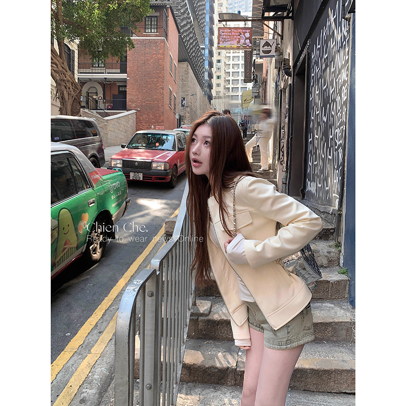 Chien California Monday American-Style Stand-Up Collar Knitted Sweatshirt Slim Fit Slimming Spring and Autumn Short Jacket for Women