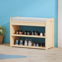 Changing shoe stool home door solid wood shoe cabinet sitting stool integrated shoe rack creative multi-functional household soft bag wearing shoe stool