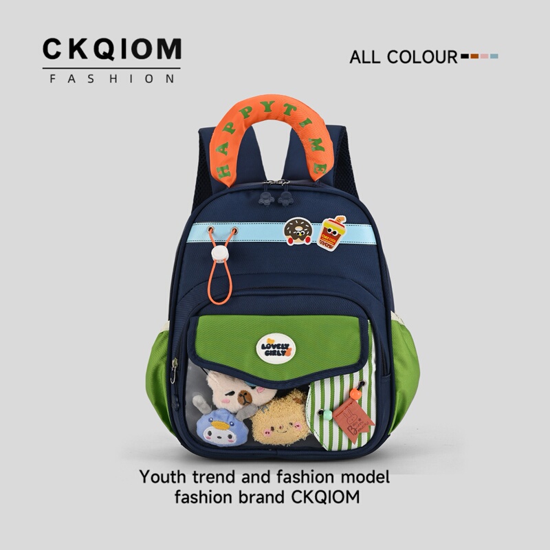 Ckqiom Cartoon Color-Blocking Backpack Kidsren's School Backpack Female High-Value Lightweight Kindergarten School Bag Boy