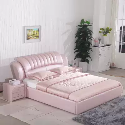 Small apartment leather bed Leather bed Soft bed Leather art bed White cowhide bed Wedding bed 1 8 meters 1 5 modern double bed