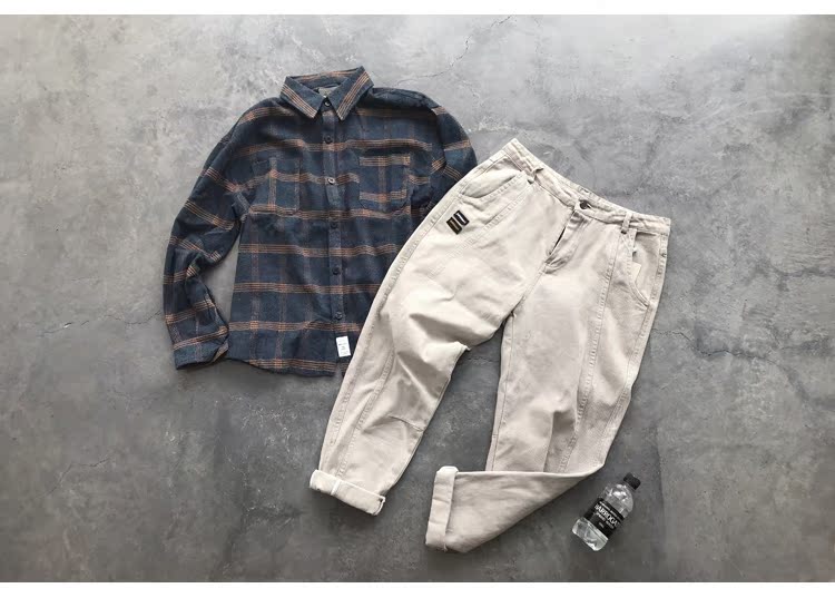 Áo khoác kẻ sọc mùa thu mới phiên bản Hàn Quốc của xu hướng giải trí dài tay port sanding sandal Slim áo sơ mi nam - Áo áo sơ mi nam đen