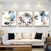 Dining room hanging painting Living room Ink painting flowers and birds freehand painting New Chinese decorative painting Zen hanging painting Chinese style