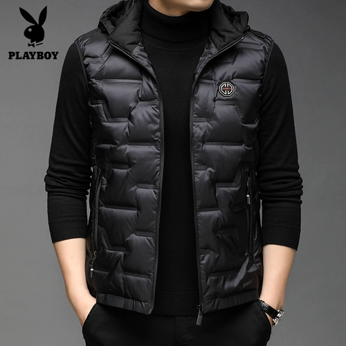 Playboy, демисезонный бархатный жилет с пухом, удерживающая тепло толстовка с капюшоном, утиный пух