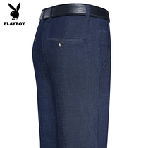 Flowers Playboy Middle-aged Mens Jeans Summer Loose Ice Silk Pants Casual Long Pants Dad Pants Summer Thin