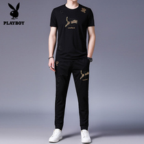 Flowers Playboy Light Extravagant Summer Men Casual Suit Trends Bronzed ice Silk Short sleeves T-shirts Mens handsome 2 sets
