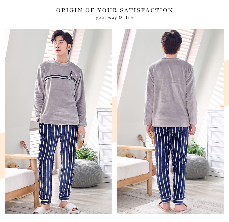 Trong bộ đồ ngủ bé trai san hô lông cừu san hô bé trai hoạt hình mùa thu và mùa đông Phiên bản tiếng Hàn của trường trung học Pháp 12-13-15 tuổi học sinh trung học cơ sở đồ ngủ nam