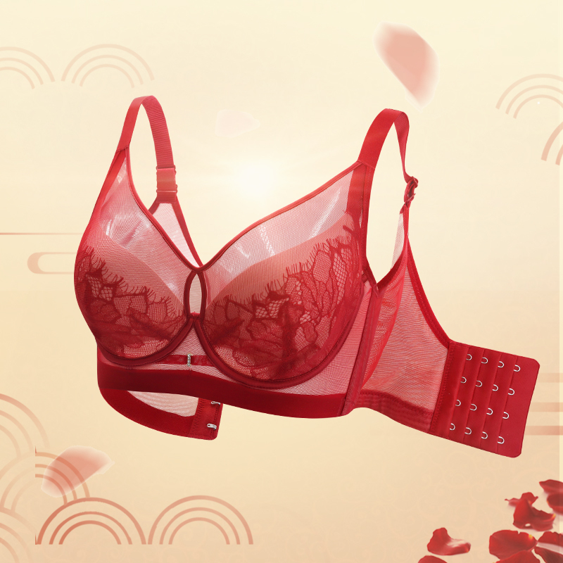 Bao Yilin Comfortable Underwear Lace Ultra-Thin Adjustable Bra Memory Soft Ring Lift-Up Anti-Sagging Red Series