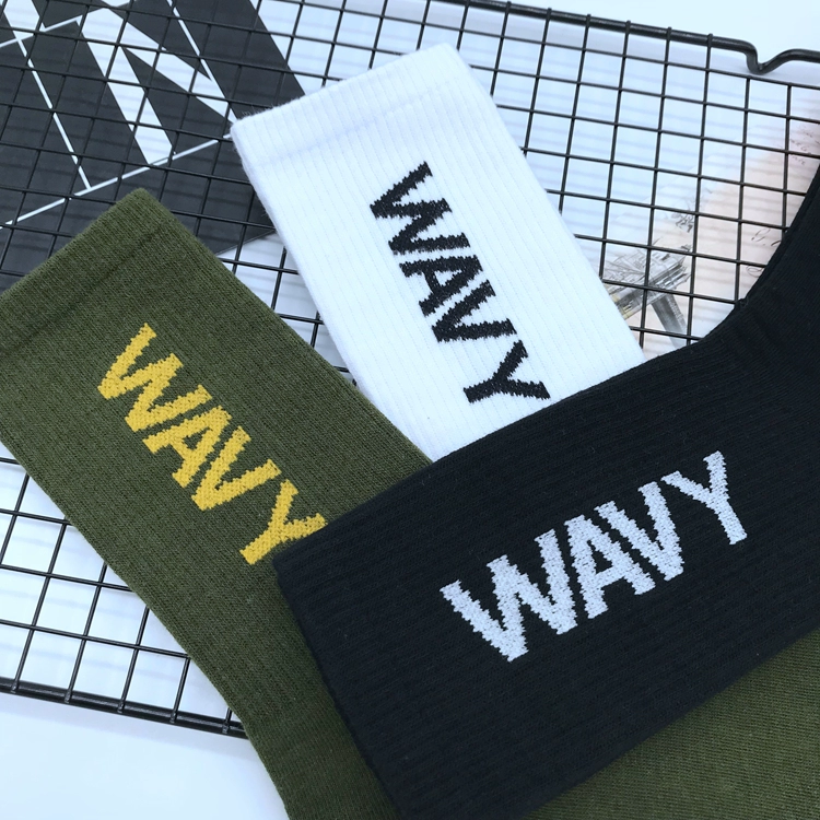 Hàn Quốc INS Harajuku Thư gió gió đen và trắng quân đội nam và nữ xanh hoang dã trong ống Đôi vớ cotton xanh đơn giản