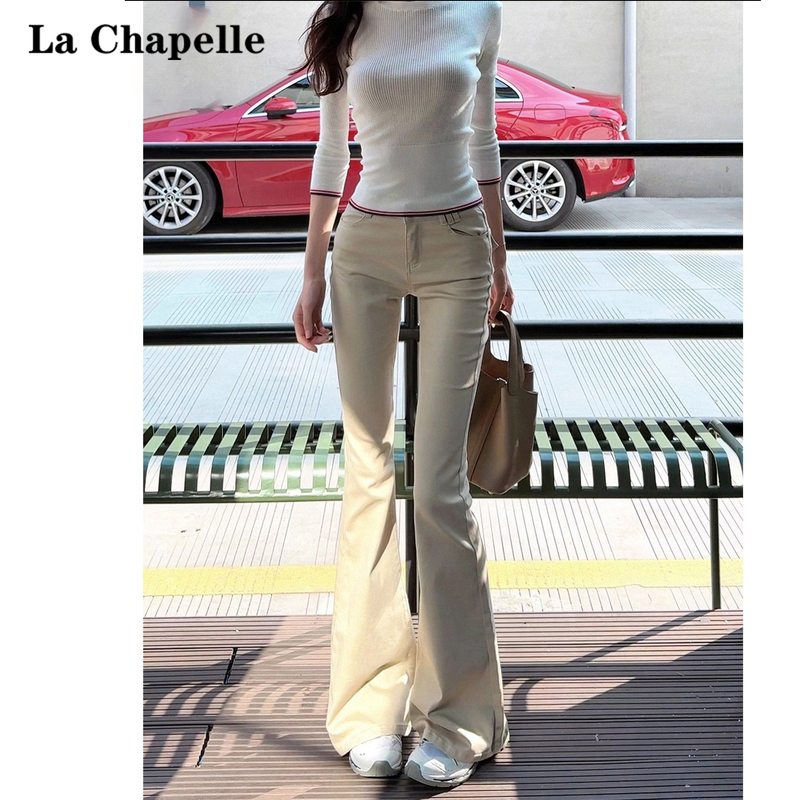 La Chapelle Retro Low-Waist Flared Jeans for Women 2025 New Winter Slim-Fit Stretch Bell-Bottom Pants