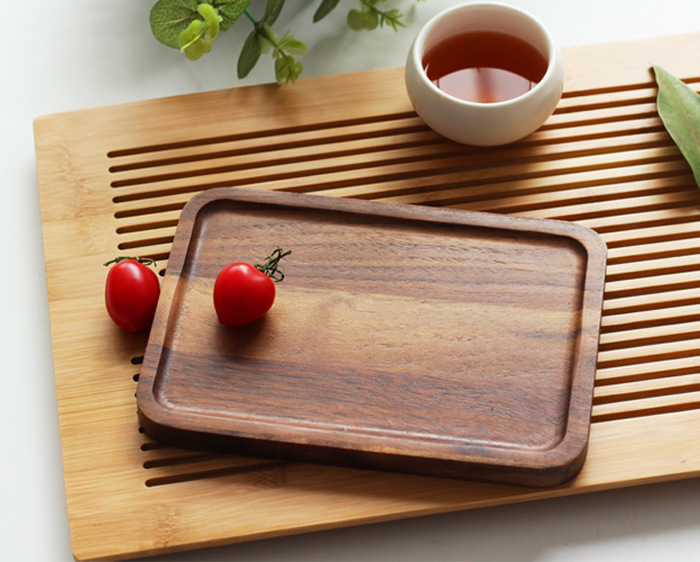 Đĩa hình chữ nhật bằng gỗ óc chó màu đen khay gỗ tráng miệng khay thức ăn phương Tây Bánh mì Nhật Bản bằng gỗ tấm trái cây khay khay - Tấm khay trà gỗ