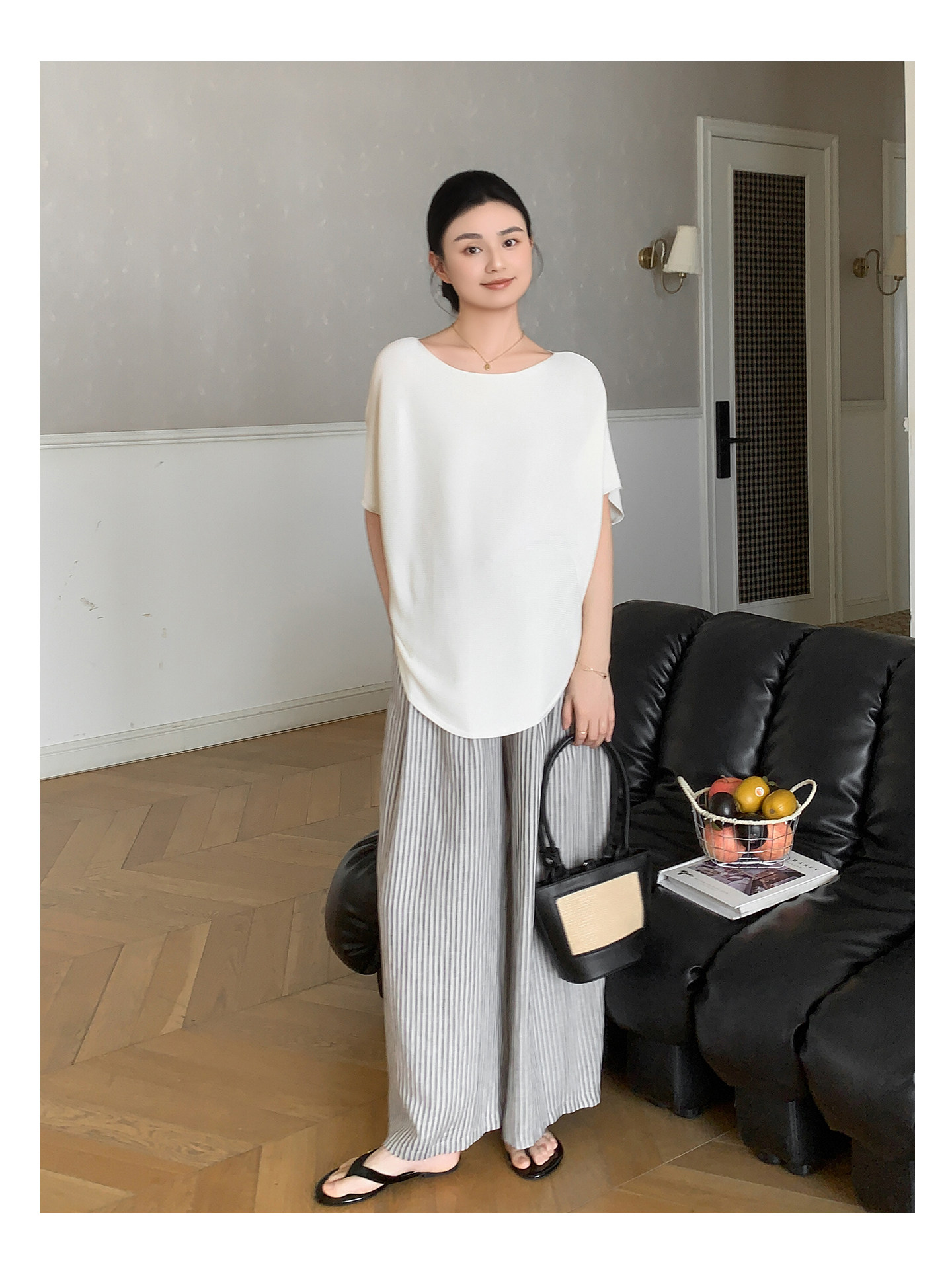 Zma Vertical Stripe Linen ● Maternity Pants Summer Thin Style 2026 Summer Collection Relaxed Loose Wide-Leg Pants Pregnancy Long Pants — 24