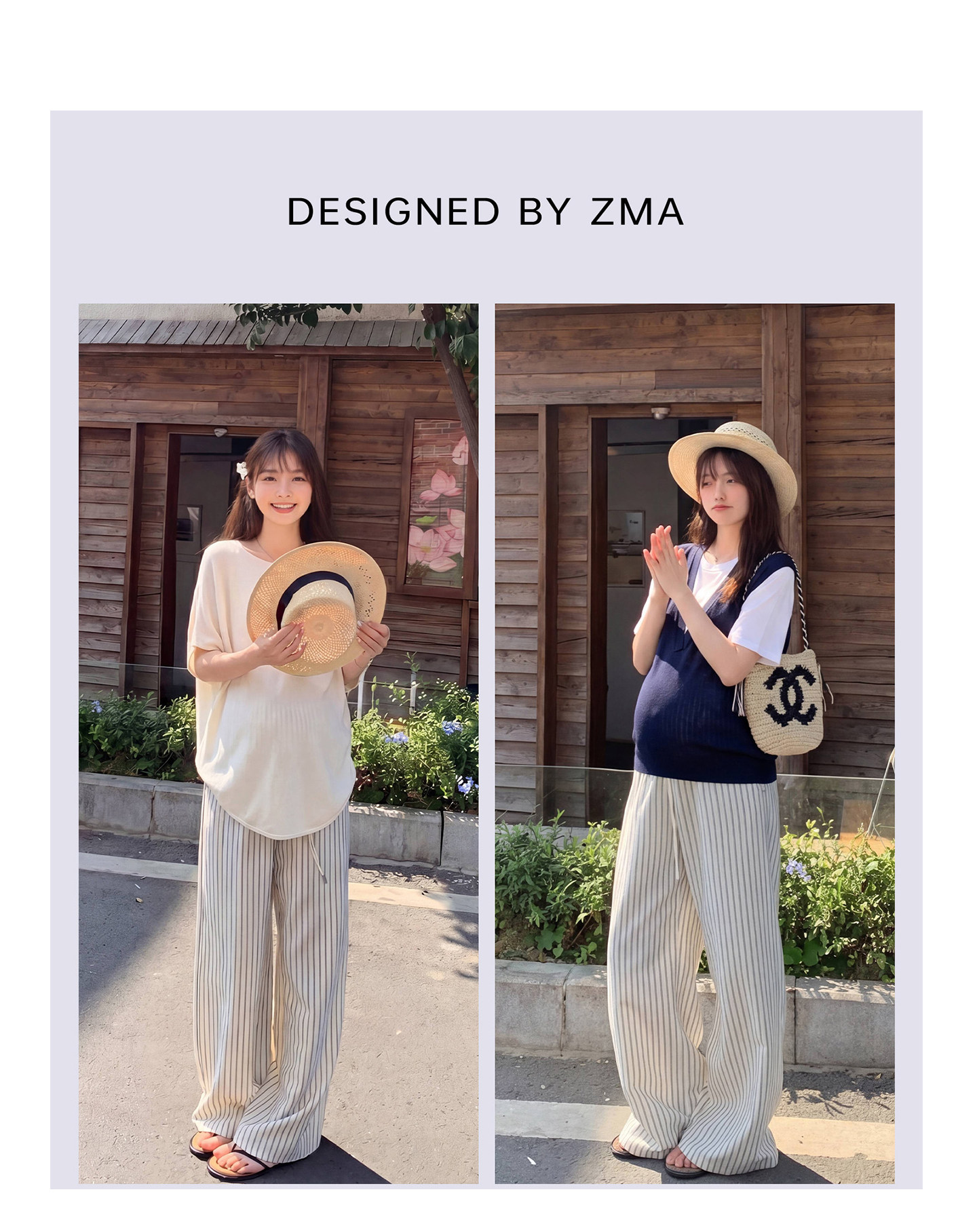 Zma Vertical Stripe Linen ● Maternity Pants Summer Thin Style 2026 Summer Collection Relaxed Loose Wide-Leg Pants Pregnancy Long Pants — 16