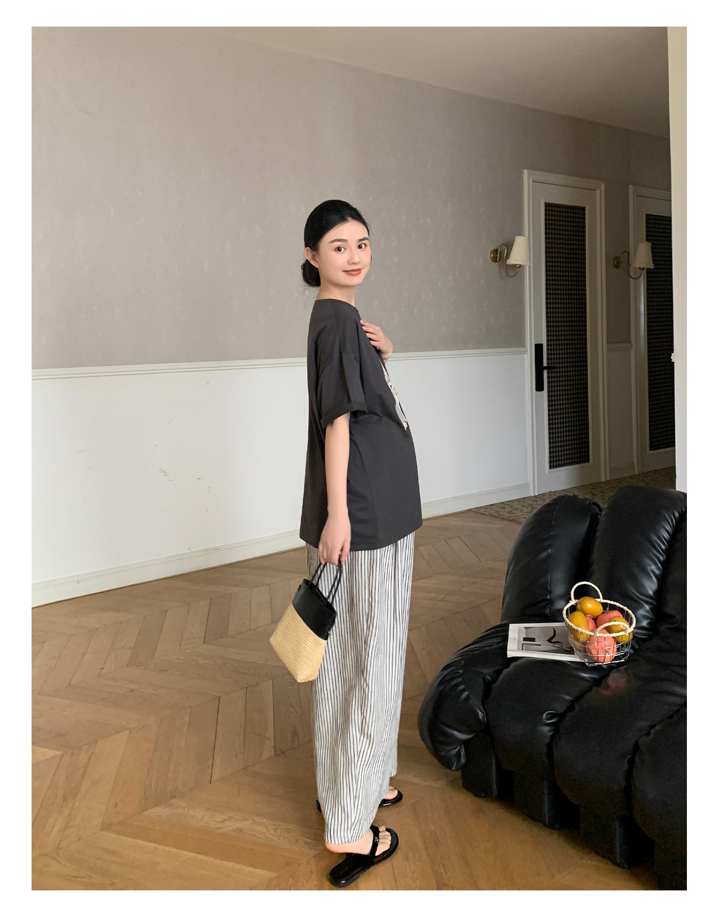 Zma Vertical Stripe Linen ● Maternity Pants Summer Thin Style 2026 Summer Collection Relaxed Loose Wide-Leg Pants Pregnancy Long Pants — 21