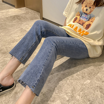 ZMA Light Luxury Pregnant Jeans Spring Horn Pants Wear Spring and Autumn Pregnant Womens Pants Summer Small Short