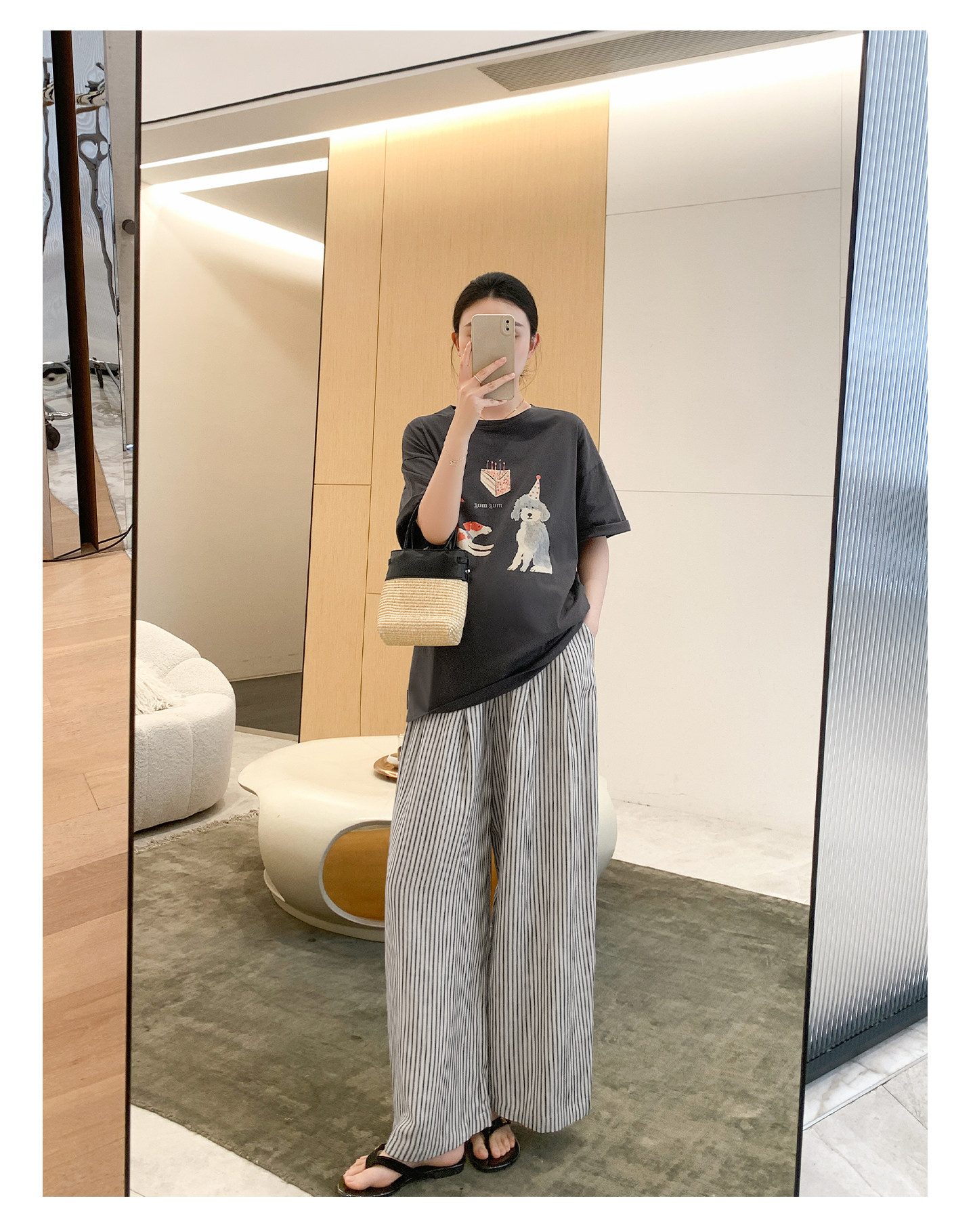 Zma Vertical Stripe Linen ● Maternity Pants Summer Thin Style 2026 Summer Collection Relaxed Loose Wide-Leg Pants Pregnancy Long Pants — 26