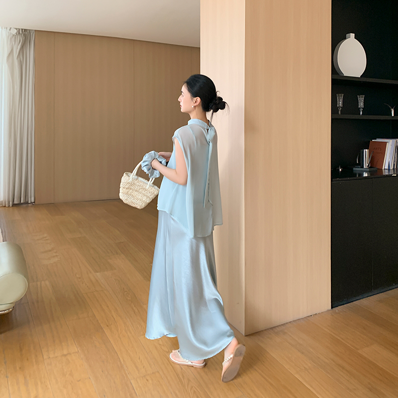 Zma Cool Feeling ● Maternity Suit, Summer High-End Satin Suspender Skirt, Summer Dress, Fashionable Maternity Skirt Two-Piece Set