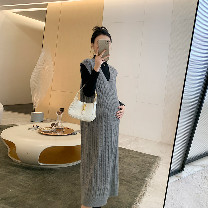 ZMA Pregnant Woman Autumn Clothing Two Sets 2023 New Suit Autumn Winter Vest With Dress Out Fashion Sweater Dress-Taobao