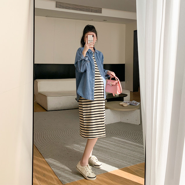 ZMA Maternity Summer Wear 2024 New Lazy Style Dress Fashion Summer Suit Western Denim Jacket