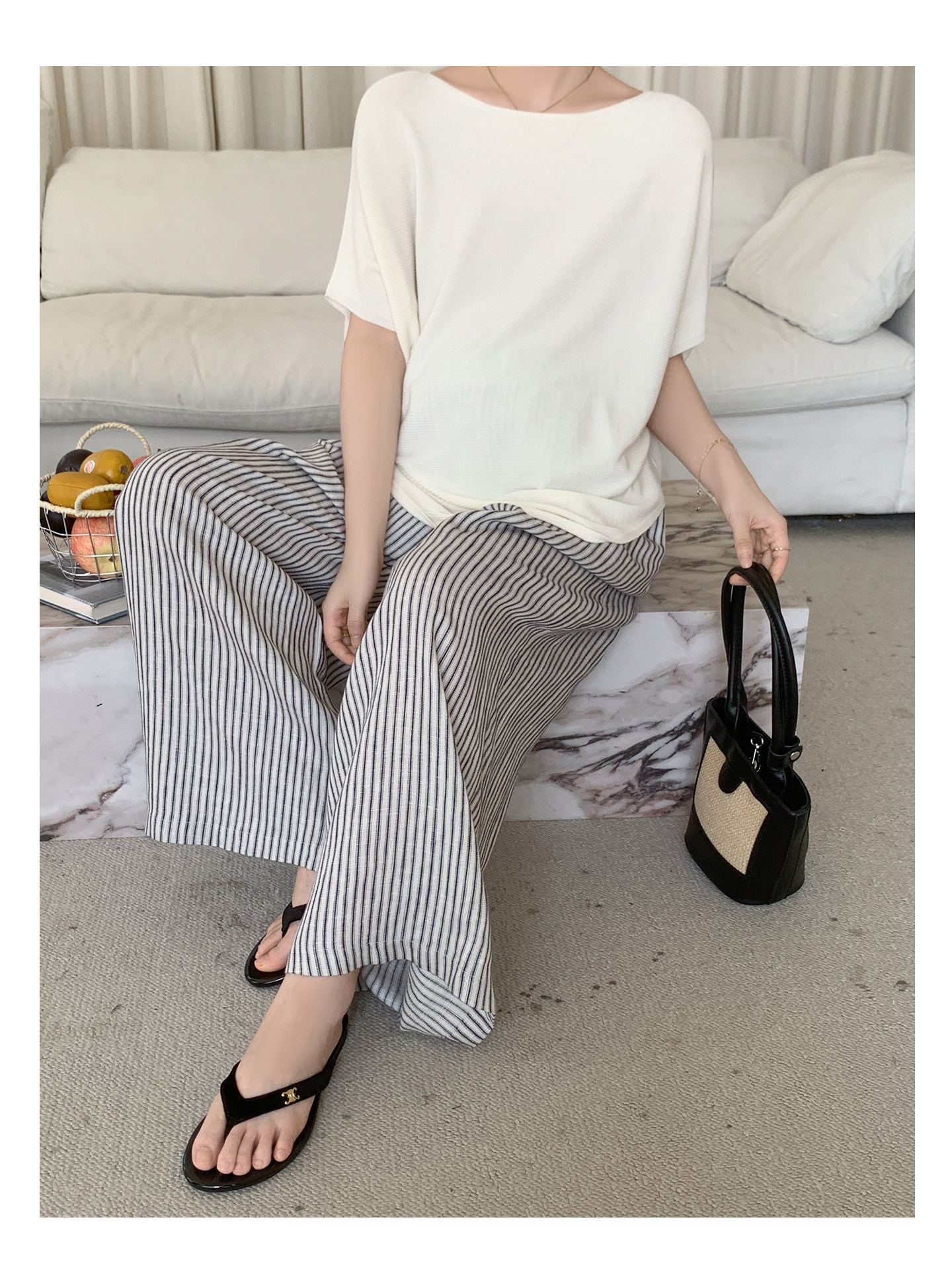 Zma Vertical Stripe Linen ● Maternity Pants Summer Thin Style 2026 Summer Collection Relaxed Loose Wide-Leg Pants Pregnancy Long Pants — 25