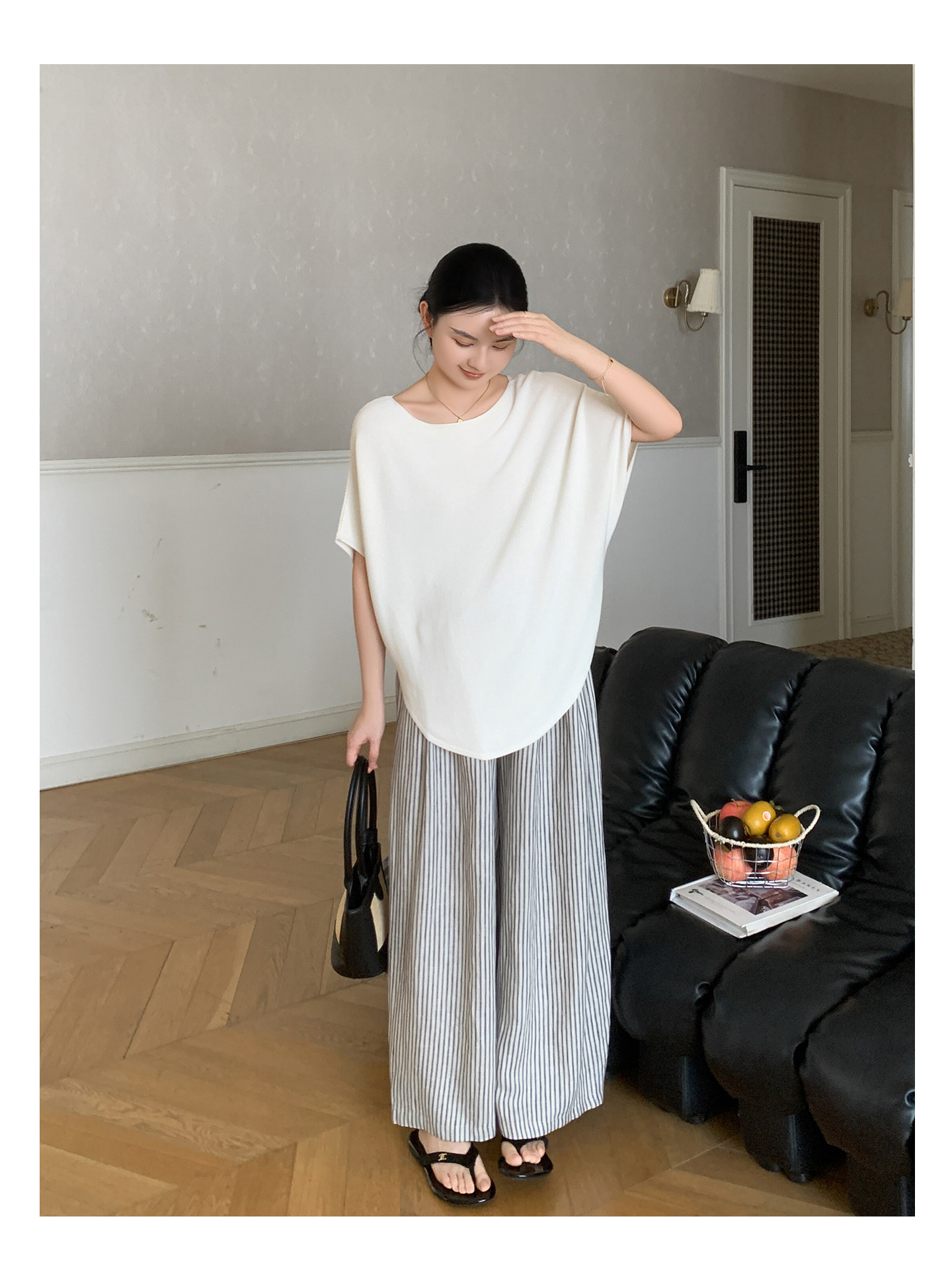Zma Vertical Stripe Linen ● Maternity Pants Summer Thin Style 2026 Summer Collection Relaxed Loose Wide-Leg Pants Pregnancy Long Pants — 29
