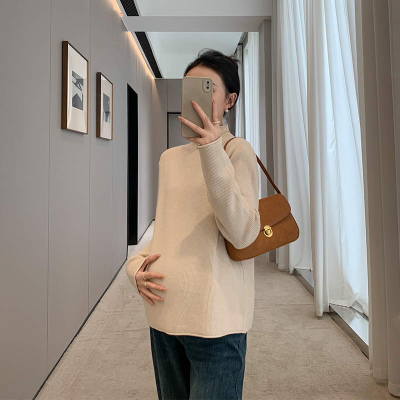 ZMA 妊婦セーター 秋冬 レディーストップス ニットセーター 冬厚手 妊婦 ボトミングシャツ インナーウェア 冬服 ハーフハイカラー