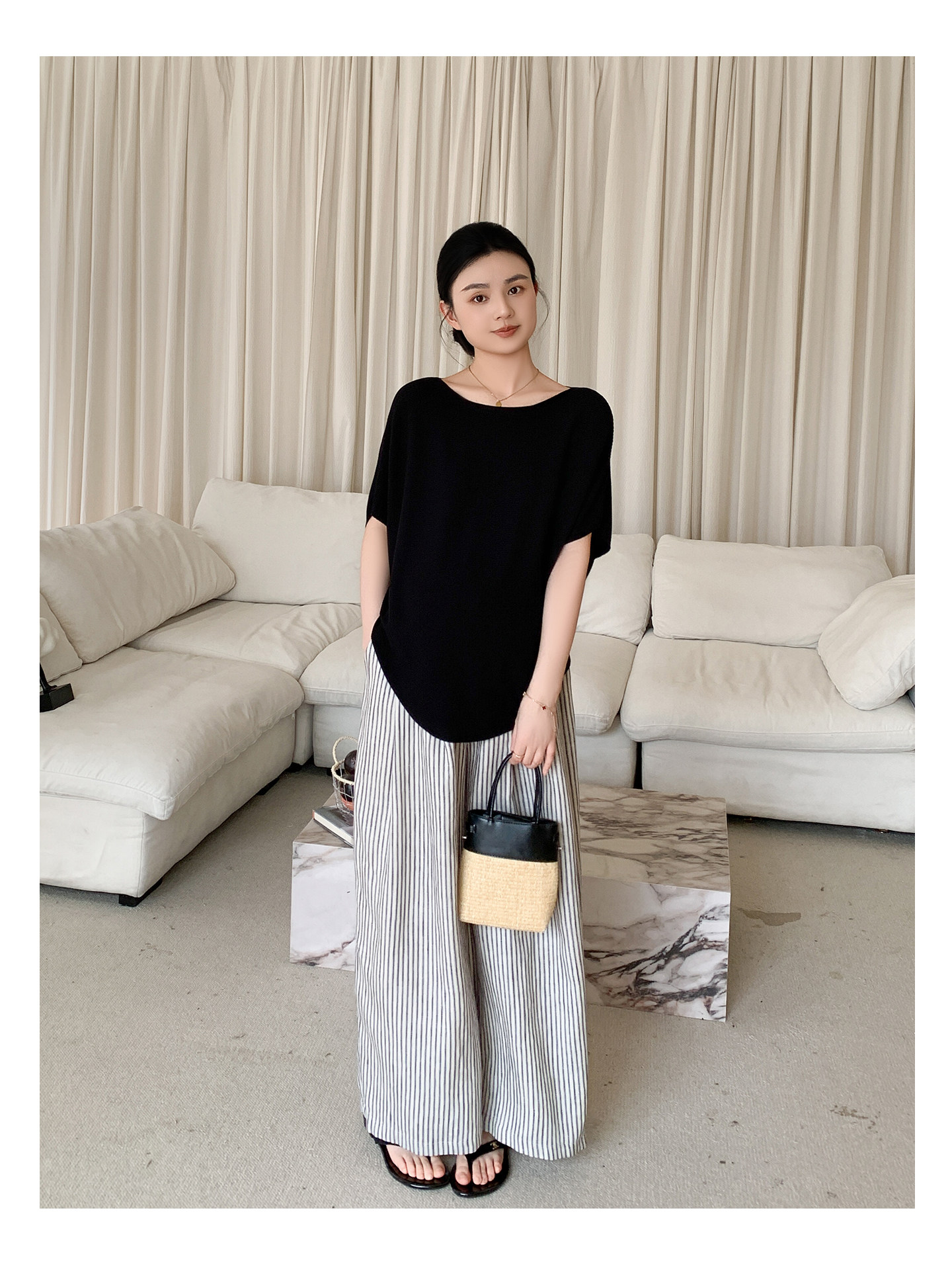 Zma Vertical Stripe Linen ● Maternity Pants Summer Thin Style 2026 Summer Collection Relaxed Loose Wide-Leg Pants Pregnancy Long Pants — 43