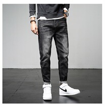 Black jeans men microelastic tide day plus heat trend large feet Harlen trousers