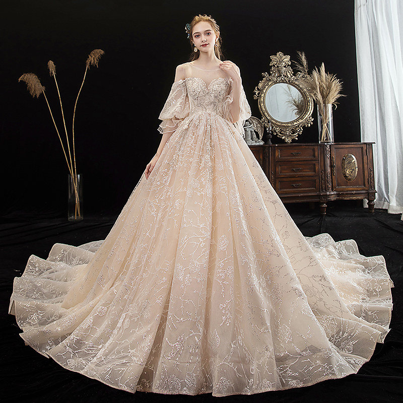 Pregnant woman wedding dress 2021 new brides starry sky large size with high waist surrogacy mm 200 grams of covered coarse arm to be thin