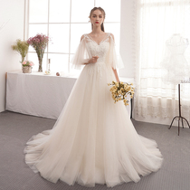  Pregnant women forest light wedding dress 2021 bride wedding fantasy super fairy thin high waist cover pregnant belly simple shaking sound the same style